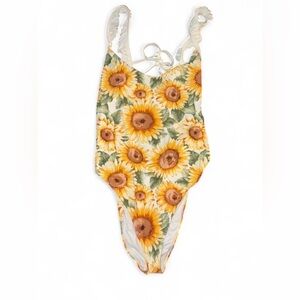 Forever 21 Sunflower Print One-Piece Swimsuit - Yellow, Green, Brown
